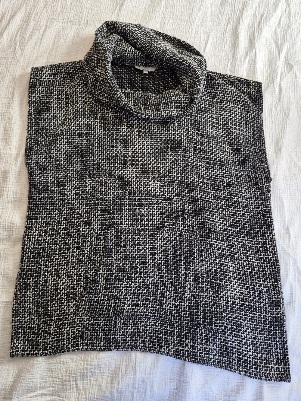 Bryn Walker Marled Knit Cowl Neck Poncho, Black & White, Large, VGUC